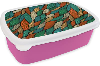 Broodtrommel Roze - Lunchbox - Brooddoos - Line art - Herfst - Bohemian - Patronen - 18x12x6 cm - Kinderen - Meisje