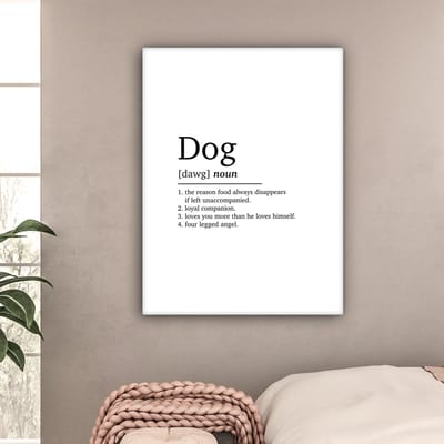 Canvas Schilderij Quotes - Dog - Hond definitie - Spreuken - Woordenboek - 90x120 cm - Wanddecoratie