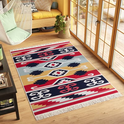 Tapiso Azteca Vloerkleed Katoenen Dubbelzijdig Tapijt Boho Woonkamer Maat- 60x110