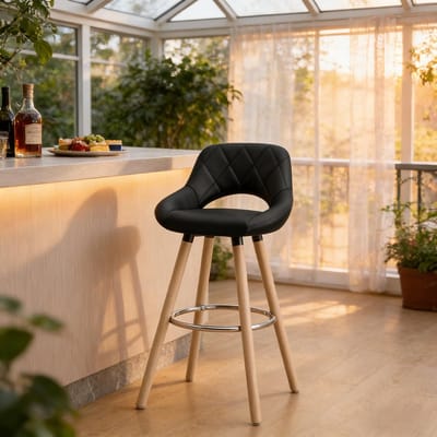 MODFU - Barkruk - Met Rugleuning En Antislip Voeten - Modern - Voor Keuken En Bar - Hout En Imitatieleer - Zwart - 68 Cm