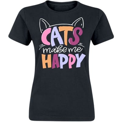 Tierisch - Fun T-shirt - Cats Make Me Happy - S tot XXL - voor Vrouwen - zwart