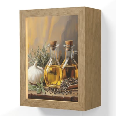 Wandlamp 15x20 cm - Oplaadbaar - Stilleven - Olijfolie - Knoflook - Kruiden - Wandlampen binnen woonkamer - Slaapkamer lamp met kabel - Decoratieve nachtlamp - Vloerlamp snoer