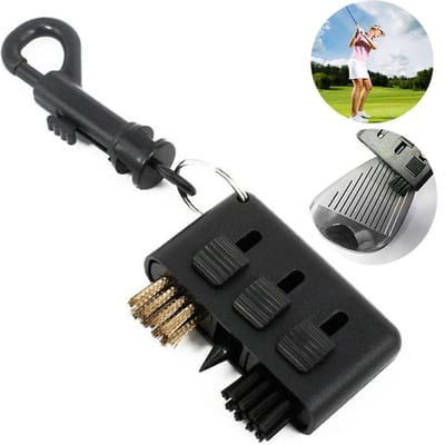 Brosse de Club de Golf 3 en 1 Outil de Nettoyage de Golfs Flexible Portable avec Porte-Clés Nettoyeur de Club de Golf noir