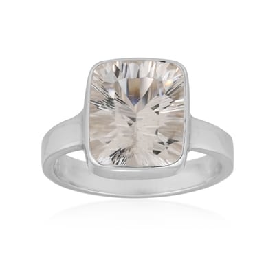 Cavill - Zilveren ring met 5 ct Witte Kwarts uit Madagaskar - 925 Sterling Zilver - Antieke concaaf slijpvorm - Elegante minimalistische damesring