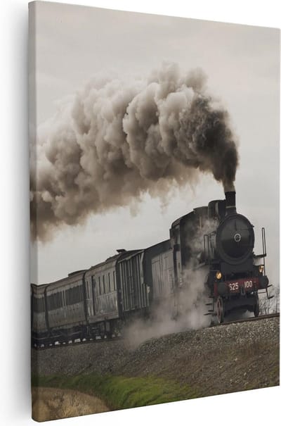 Artaza Canvas Schilderij Trein - 40x50 cm - Wanddecoratie Stoomlocomotief - Muurdecoratie Woonkamer - Kamer Accessoires