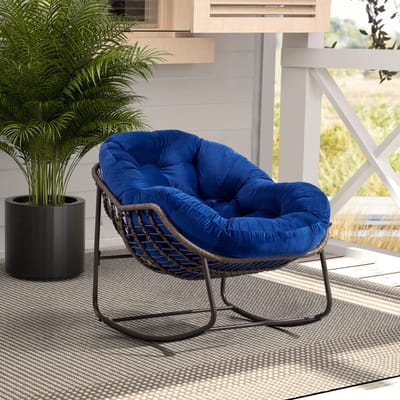 Wishdor Rattan Schommelstoel - Oversized - Ergonomisch gebogen - Patio & Woonkamer - Geweven rotan - Donkerblauw - 78 x 106 x 90 cm