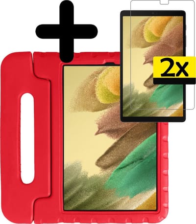 Hoes - Geschikt voor Samsung Galaxy Tab A7 Lite - Met 2x Screenprotector - Kinderhoes Shockproof Bumper - Kidsproof Case - Tablet Hoesje - Kinder Cover - Rood