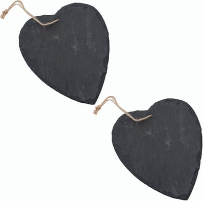 Leisteen hart om op te hangen met jute lint leisteen bord decoratie wanddecoratie (2,10 cm hart)