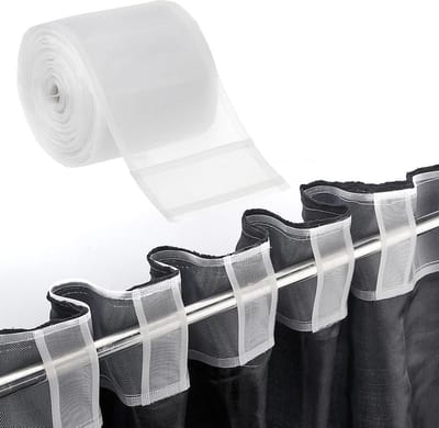 Dailygoods- Gordijnband 10 cm x 10 m - Plooiband voor gordijnen - Haken voor gordijnroede - Transparant naaiband - Potloodplooien - Geschikt voor stangen