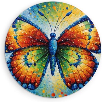 Saammp Muurcirkel Hout - Kleurrijke Vlinder - Abstract - Dieren - Ø 90 - Wandcirkel - Wanddecoratie Cirkel - muurdecoratie Woonkamer - Slaapkamer decoratie - Rond Schilderij
