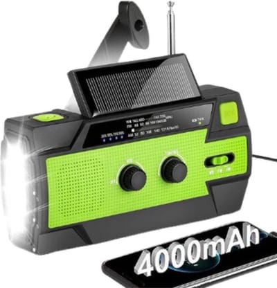 Noodradio Solar Opwindbaar en Batterij - Noodpakket - Draagbare Survival Radio - 4000 mAh - Powerbank Zonneenergie - Bouwradio - Zaklamp – Rood
