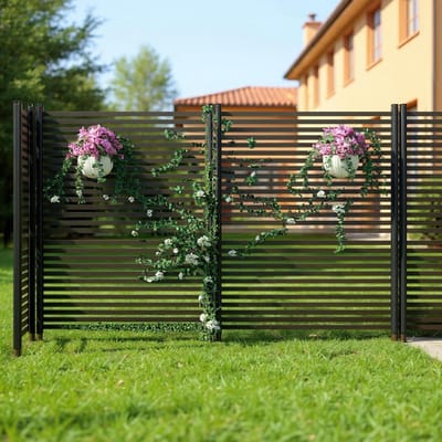 Metalen Tuinscherm 2 Stuks - PE Gecoate Tuinafscheiding 180x120cm - Steekbaar Sierhek Zonder Graven - Weerbestendige Borderafscheiding voor Bloemperk, Gazon, Terras & Balkon - Zwart