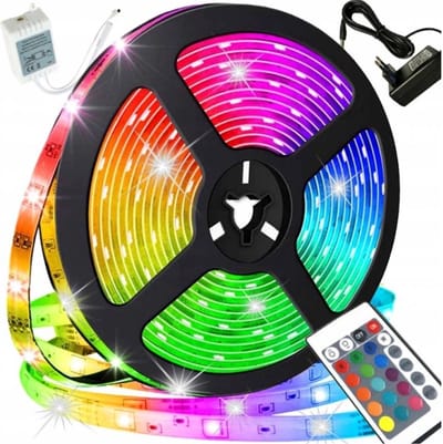 SM2835 RGB Multicolor Flexibele LED Strip 10 meter – Zelfklevende Dimbare LED Lichtstrip & LED Lights met Afstandsbediening & Adapter – Kleurveranderend Decoratieve Sfeerverlichting voor Slaapkamer, Woonkamer, TV, Gaming Setup en Feest