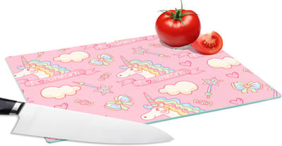 Glazen Snijplank - 28x20 - Unicorn - Roze - Patronen - Kind - Snijplanken Glas