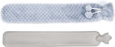 Giftdecor Warmwater kruik - 2 liter - pluche hoes in blauw/grijs - Lang model - 14 x 75 cm - bedkruiken - kinderen/volwassenen
