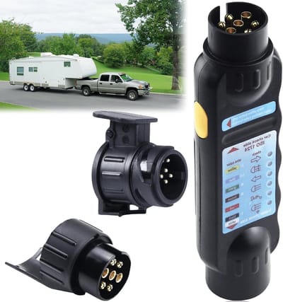 7-Pins Trailer Tester voor 12V Verlichting, Aansluiting en Probleemoplossing van Aanhangwagens met Adapters