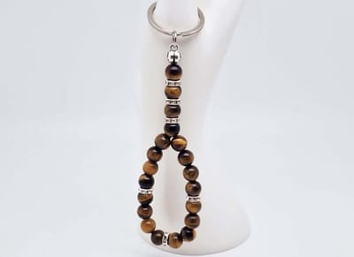 Handgemaakte Tasbih sleutelhanger van natuursteen "Tijgeroog" en metaal - diameter kralen 8mm - Aantal stenen 20 - Een mooi cadeau-idee en een bijzonder aandenken