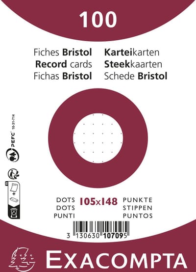 Exacompta 20x Pak 100 steekkaarten onder film - bristol karton dots niet geperforeerd - 105x148mm - Wit - 10709E
