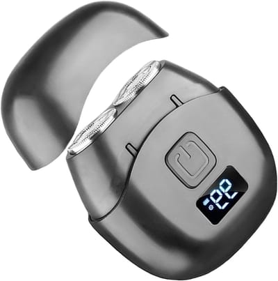 Scheerapparaat met Dubbele Kop - Gezichtshaartrimmer Elektrisch - Gladde Huid - Digitaal Batterij Display - 7.5x6.5x3.5 cm - Zwart