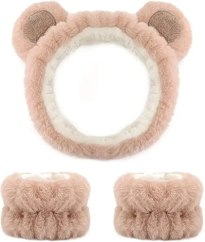 Make-up Haarband & Water Absorberende Polsbanden voor Face cleaning – Pluche Makeup Berenoren voor Gezichtsverzorging, Skincare, Face Washing & Carnaval Cosplay - Bear Ears - Beer Accessoires