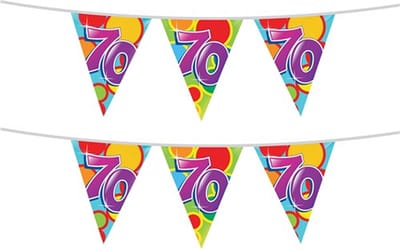 Haza Vlaggetjes 70 jaar - 2x stuks - leeftijd verjaardag - plastic 10m