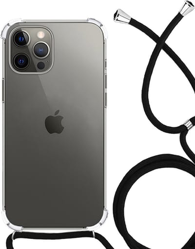 Hoesje - Geschikt voor Apple iPhone 14 Pro - Met Koord - Shock Proof - Siliconen Case - Back Cover - Telefoonkoord - Telefoon Hoes Shockproof - Telefoonketting - Telefoonhoesjes - Transparant