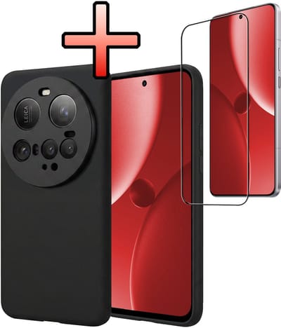 Hoesje - Met Screenprotector - Geschikt voor Xiaomi 15 Ultra - Sterk & Shockproof - Back Cover - Siliconen Case - Telefoon Hoes - Zwart
