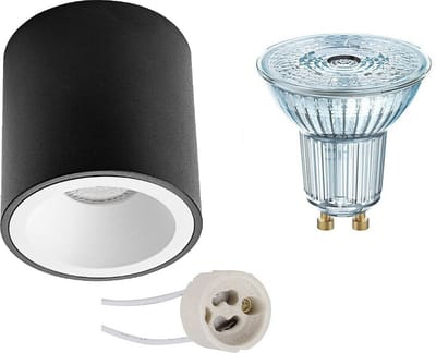 OSRAM - Opbouwspot Set - Parathom PAR16 940 36D - Proma Cliron Pro - GU10 Fitting - Dimbaar - Opbouw Rond - Mat Zwart/Wit - 3.7W - Natuurlijk Wit 4000K - Verdiept - Ø90mm