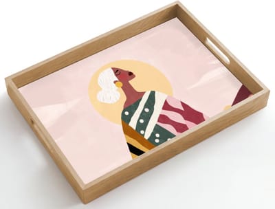 Dienblad hout 50x35 cm - Schootdienblad - Vrouw - Zon - Kleurrijk - Borrelplank rechthoek - Plateau dienbladen