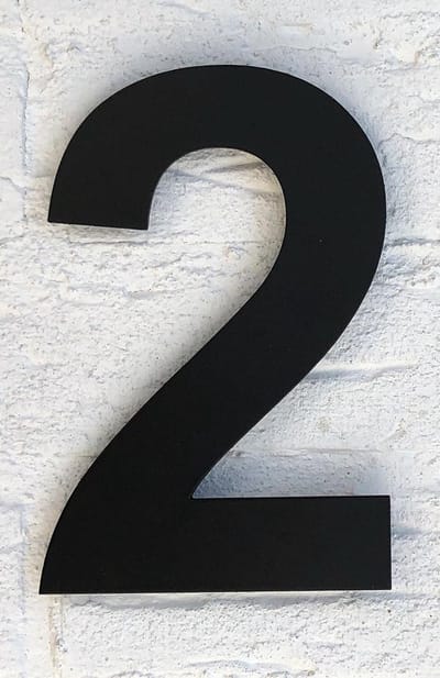 Promessa-Design - Huisnummer 2 Zwart RVS - Groot 25 cm - Arial RVS mat zwart - 2 mm vlak XXL - Type RVS/25/Zwart/Arial.