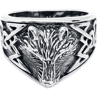 etNox Ring - Wolf's Head - voor Mannen - zilverkleurig