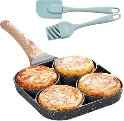 Pannenkoekenpan met 4 Gaten voor Ontbijt - Antiaanbak | Geschikt voor Gas & Inductie