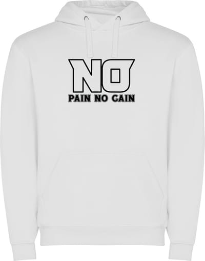 Witte unisex hoodie met “ Kleurrijke No Pain No Pain – Bodybuilden – Dumbell - Sport – Zet Door – Niet opgeven “ Print Full Color Color merk Roly maat S