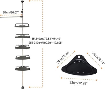Verstelbare Telescopische Douchecaddy - Hoekplank Badkamerorganizer met 5 Planken en Handdoekhouder - Zonder Boren, Ideaal voor Douche en Bad