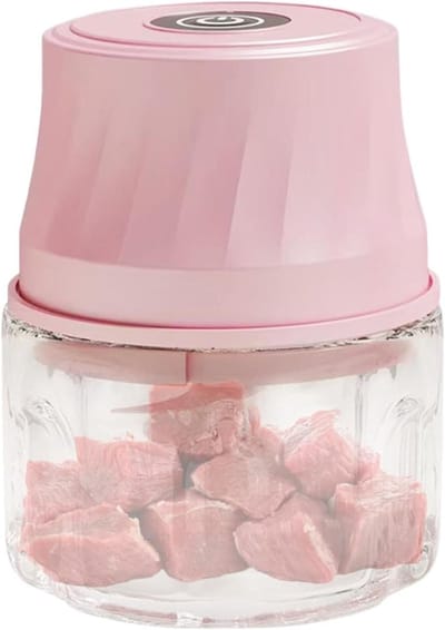 Elektrische Knoflookhakker - Mini Keukenmachine - Groenten Snijden - Eenknopsbediening - 16 x 13 x 16 cm - Roze