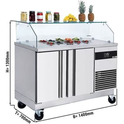 GGM Gastro Saladette PREMIUM - 1400mm - 2 Türen - mit eckigem Glasaufsatz für 6x GN 1/6 Zilver