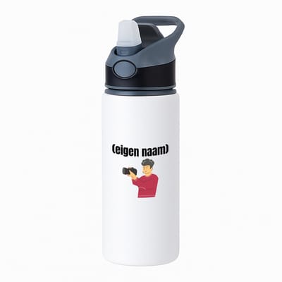 Hacebo® - fotograaf man grijs haar met eigen naam waterfles met rietje zwart - Fotograaf - fotografen - leuk cadeau voor iemand die houd van foto's maken - cadeau - kado - water fles - 650ML