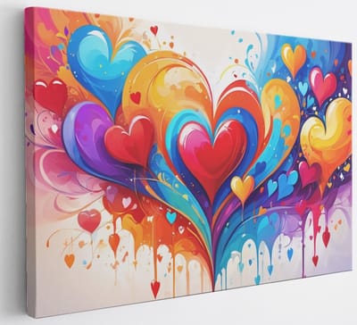 Saammp Canvas Schilderij - Harten patroon - Abstract - 30x20 - Foto op canvas - Wanddecoratie - Muurdecoratie Woonkamer - Slaapkamer decoratie - Canvas Print