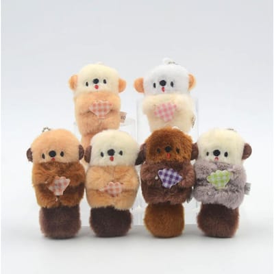 30 stuks/partij 10cm Japanse Stijl Otter Zeeleeuw Pluche Speelgoed sleutelhanger schattig Schelp-Omhelzende Otter Pop Tasbedeltje cadeaus beige