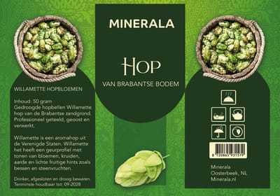 Minerala hopbellen Willametta - 50 gram - Willametta hopbellen zijn mild, bloemig, kruidig, aards en hebben een houtachtig aroma met lichte fruitige hints – Herkomst Nederland - Hopbellen van Brabantse bodem