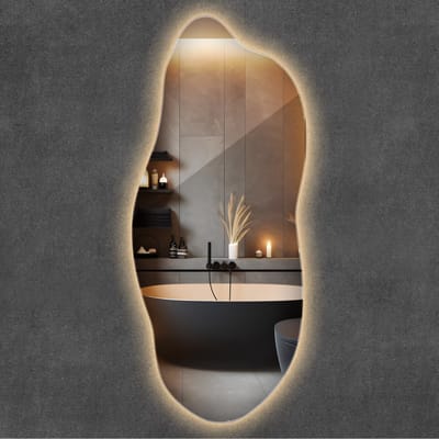 Wallfluent LED Spiegel - Asymmetrische Spiegel LED - 35 cm x 80 cm - Glamour Spiegel - Make-up - Elegant Spiegel - Spiegel - voor slaapkamer kleedkamer woonkamer - Warm Wit 3000K - Montageset - Minimalistische Wandspiegel