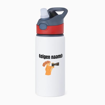 Hacebo® - fotograaf vrouw met eigen naam waterfles met rietje rood - Fotograaf - fotografen - leuk cadeau voor iemand die houd van foto's maken - cadeau - kado - water fles - 650ML