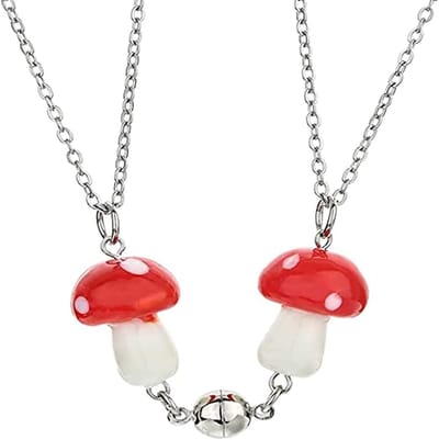 Bixorp Friends BFF Ketting voor 2 met Paddestoel -  Zilverkleurig Koord Vriendschapsketting - Twee Helften Best Friends - Voor Meisjes - Best Friends Ketting Vriendschap Cadeau voor Twee