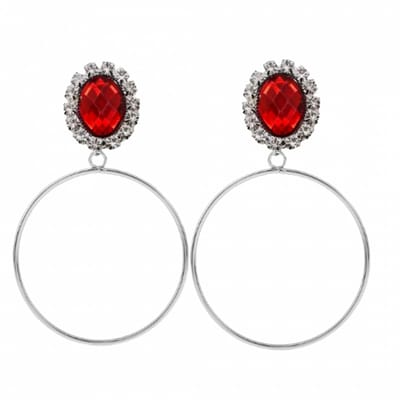 Clip Oorbellen- Rood- Oorringen- Zilverkleur- geen gaatje- Charme Bijoux