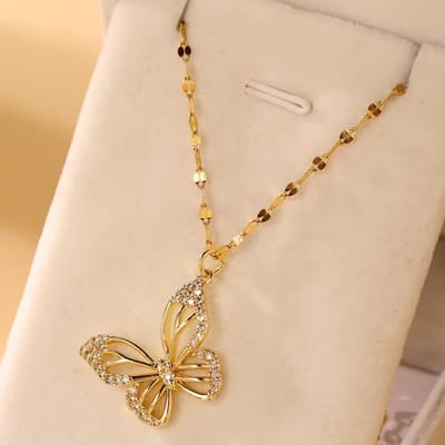 Vintage RVS Vlinder Ketting voor Dames – Met Steentjes en Elegante Schakel – Perfect Cadeau