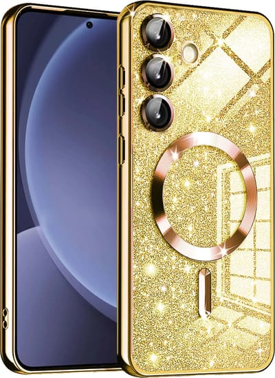 Hoesje geschikt voor Samsung Galaxy S25 - Techsuit Luxury Glitter Back Cover - Geschikt voor MagSafe - Goud