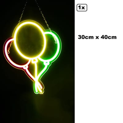 LED neon sign 'Ballonnen' rood/geel/groen met ophang ketting - 30cm x 40cm - verlichting - Carnaval thema feest decoratie