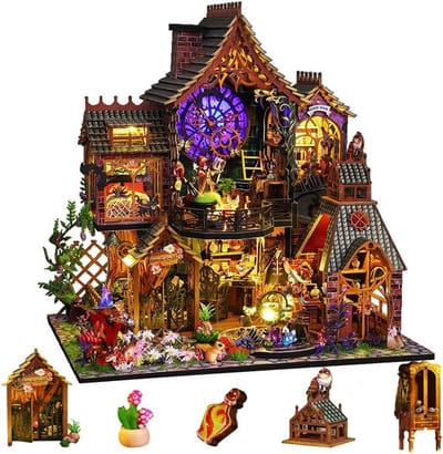 Mini Magic House Kits 3D Houten Poppenhuis Craft Model Creatieve Kamer met LED-verlichting Ambachten voor Volwassenen Kerst Verjaardagscadeaus (zonder stofhoes)