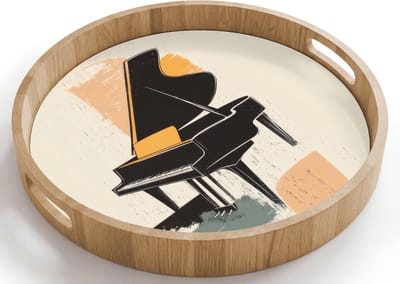 Dienblad rond 40x40 cm - Schootdienblad hout - Vleugel - Zwart - Abstract - Illustratie - Borrelplank rechthoek - Plateau houten dienbladen
