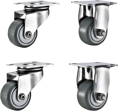 Transportwielen - RVS 304 Zwenkwielen- Universele Wielen - Vaste Wielen - Polyurethaan Meubelwielen - Universele Wieltjes - 4-Delige Set - 3,8 cm - Roestvrij - Corrosiebestendig - Richtwieltjes voor Kleine Meubels en Apparaten